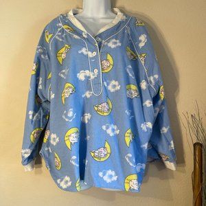 Barbizon Flannel Counting Sheep Pajama Top Light Blue Yellow Satin Vintage 1X